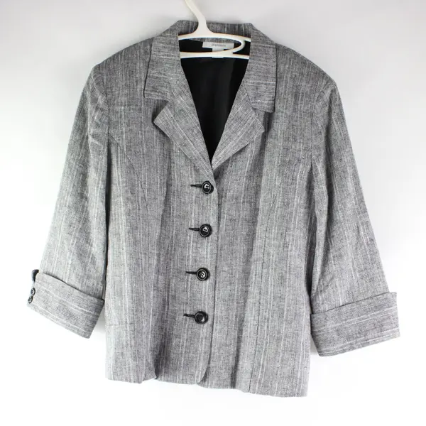 Dressbarn Women's Gray Silver Thread Blazer 4-Button 3/4 Sleeve Small