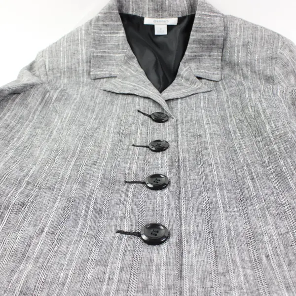 Dressbarn Women's Gray Silver Thread Blazer 4-Button 3/4 Sleeve Small