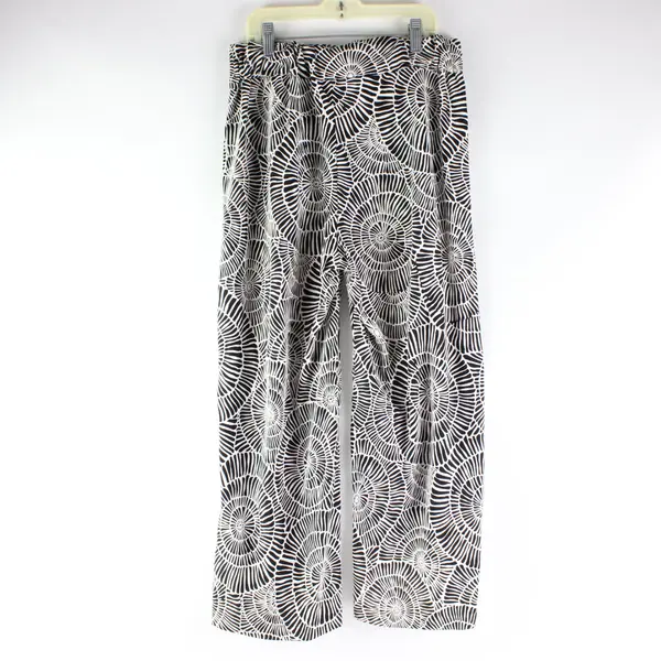 Robert Louis Black White Shell Print 6 Button Accents Wide Leg Soft Pants S