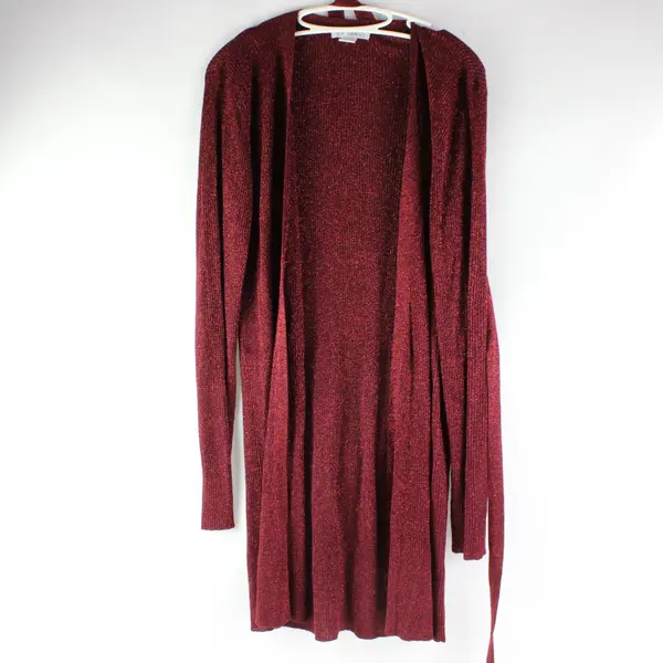 Erik Stewart Long Sleeve Red Sparkly Open Front Knit Cardigan Size XL