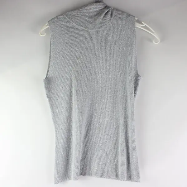 August Silk Knits Turtleneck Grey Silver Shimmer Sleeveless Top Women L