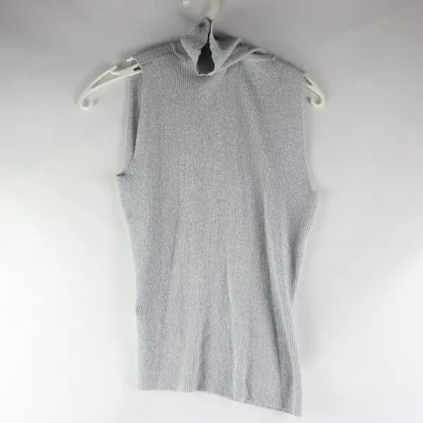August Silk Knits Turtleneck Grey Silver Shimmer Sleeveless Top Women L