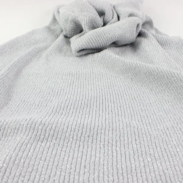 August Silk Knits Turtleneck Grey Silver Shimmer Sleeveless Top Women L