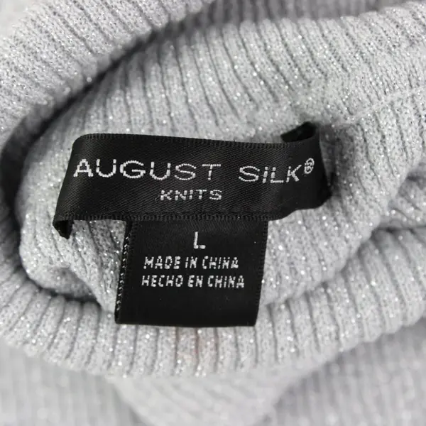 August Silk Knits Turtleneck Grey Silver Shimmer Sleeveless Top Women L