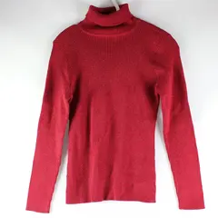 Basic Editions Sweater Large Red Glittery Turtleneck Long Sleeves Ribbed 