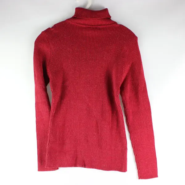 Basic Editions Sweater Large Red Glittery Turtleneck Long Sleeves Ribbed 