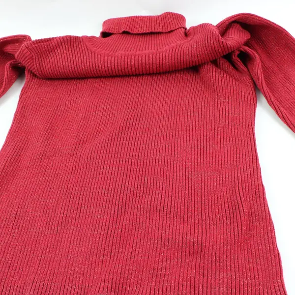 Basic Editions Sweater Large Red Glittery Turtleneck Long Sleeves Ribbed 