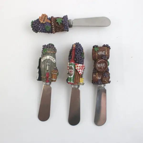 Lot of 4 Wine Themed Cheese Spreader Knives Serving Utensils