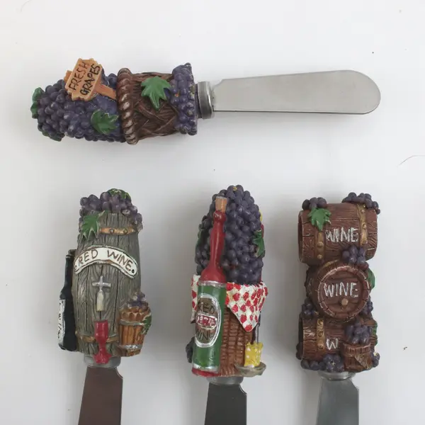 Lot of 4 Wine Themed Cheese Spreader Knives Serving Utensils