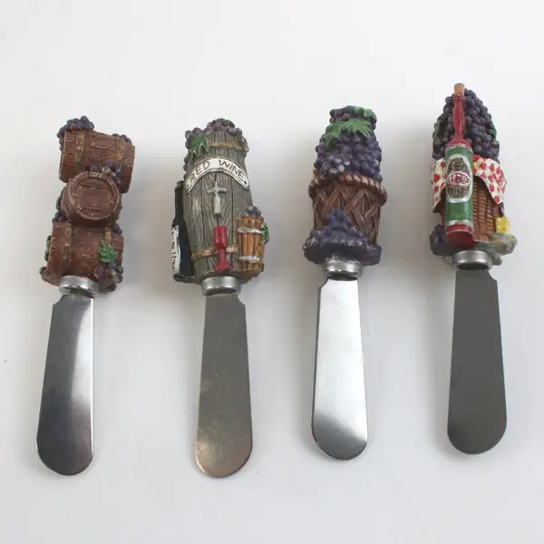 Lot of 4 Wine Themed Cheese Spreader Knives Serving Utensils