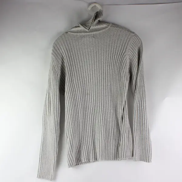 Basic Editions Sweater Large Grey Glittery Turtleneck Long Sleeve Ribbed 