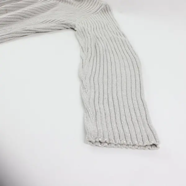 Basic Editions Sweater Large Grey Glittery Turtleneck Long Sleeve Ribbed 