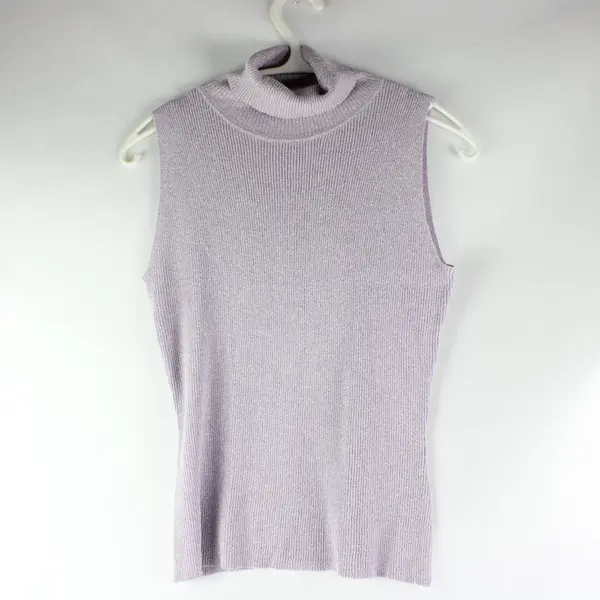 August Silk Knits Turtleneck Lilac Purple Silver Shimmer Sleeveless Top Women L