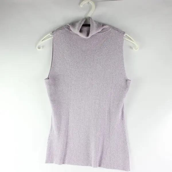 August Silk Knits Turtleneck Lilac Purple Silver Shimmer Sleeveless Top Women L