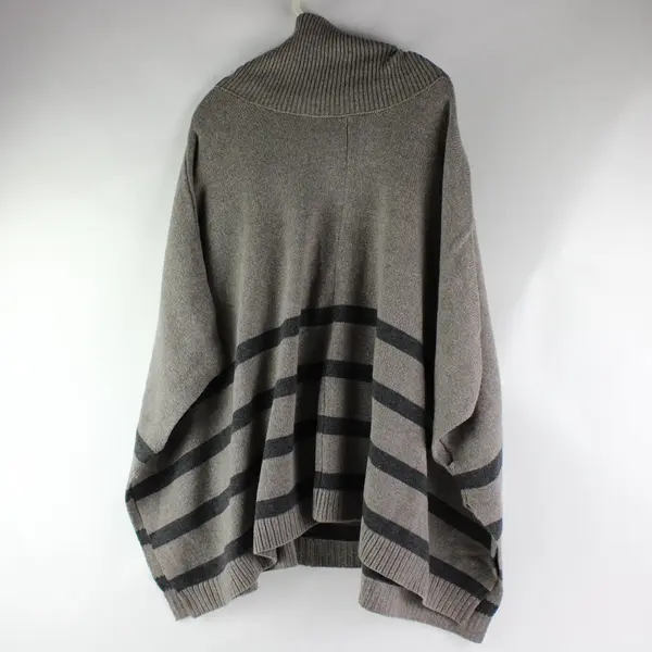 Banana Republic Large Brown Striped Poncho Cape Turtleneck Cotton Wool Blend 