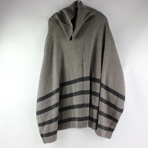 Banana Republic Large Brown Striped Poncho Cape Turtleneck Cotton Wool Blend 