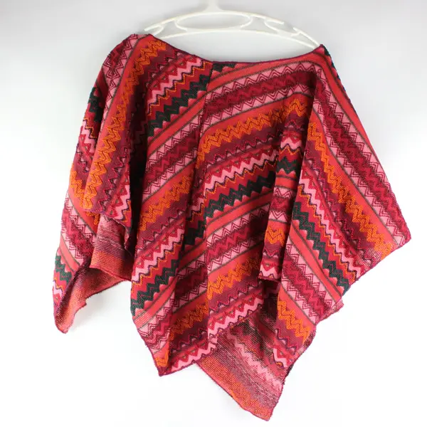 Only Nine Red Multicolor Stripe and Zigzag Pattern Knit Poncho OS 