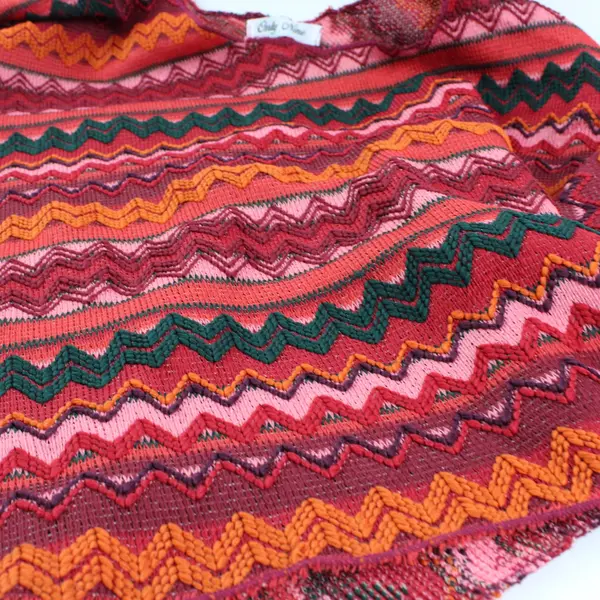 Only Nine Red Multicolor Stripe and Zigzag Pattern Knit Poncho OS 