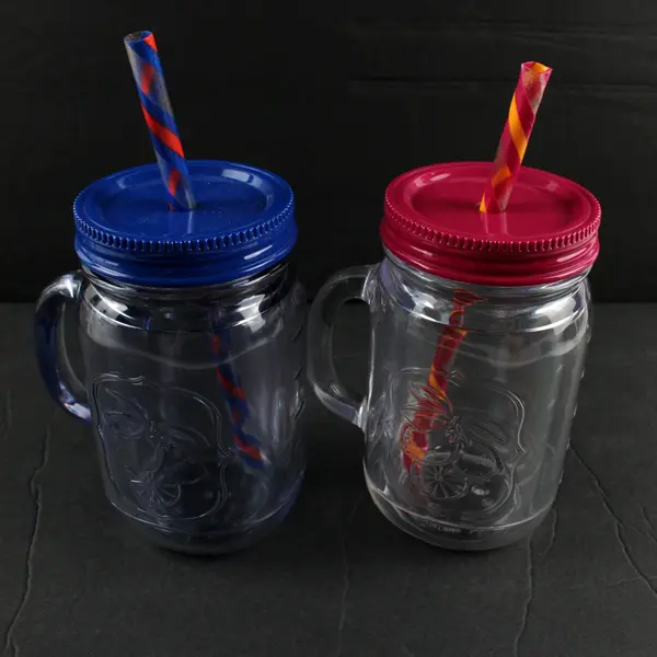 Lot of 2 Aladdin Mason Jar Tumblers 16 oz With Straws