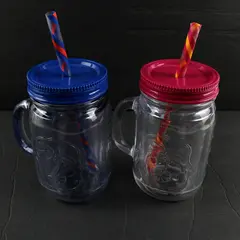 Lot of 2 Aladdin Mason Jar Tumblers 16 oz With Straws