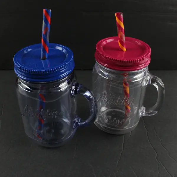 Lot of 2 Aladdin Mason Jar Tumblers 16 oz With Straws