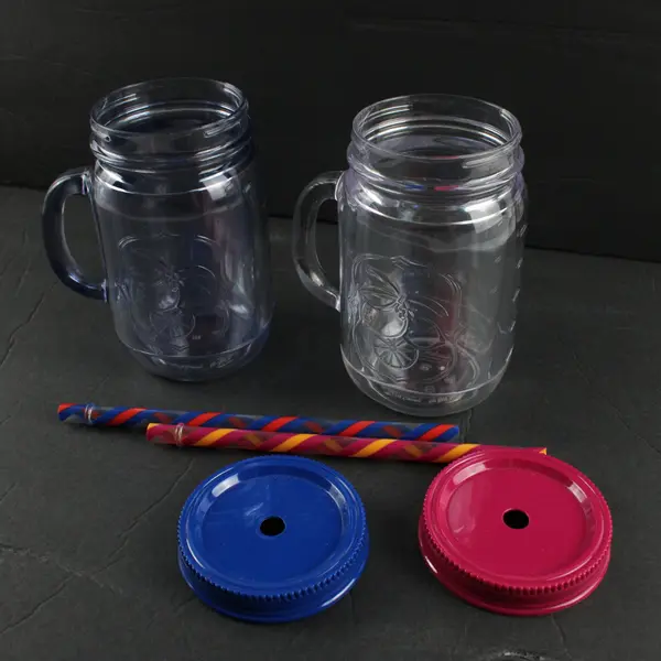 Lot of 2 Aladdin Mason Jar Tumblers 16 oz With Straws