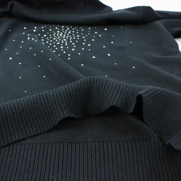 Christine Alexander Medium Black Long Sleeve Mock Neck Bedazzled Circular Design