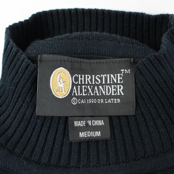 Christine Alexander Medium Black Long Sleeve Mock Neck Bedazzled Circular Design