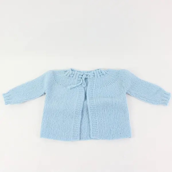 Handmade Blue White Knitted Baby Set 0-3M Jacket Hat Booties