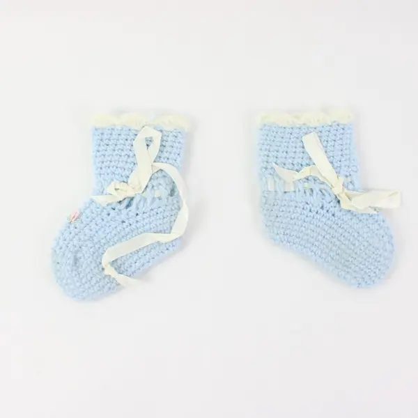 Handmade Blue White Knitted Baby Set 0-3M Jacket Hat Booties