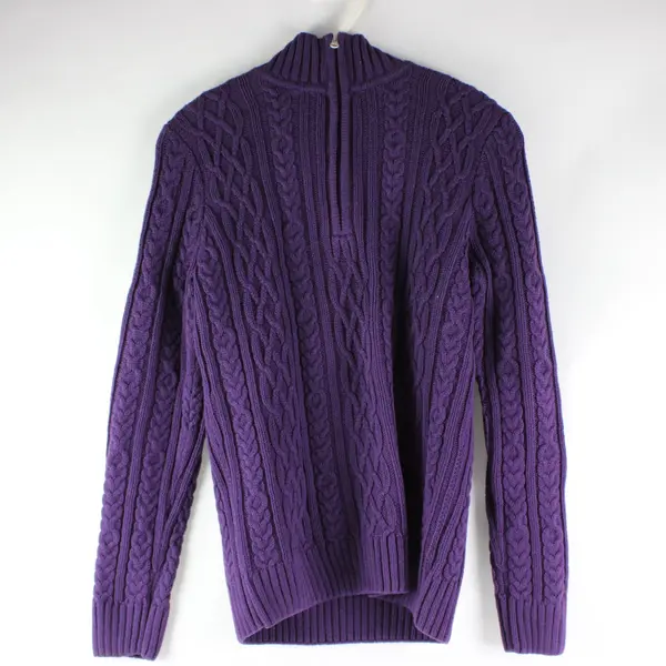 Croft & Barrow Purple Knit Quarter Zip Long Sleeve Sweater Sz Small 100% Cotton 