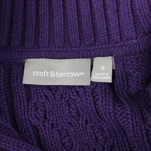 Croft & Barrow Purple Knit Quarter Zip Long Sleeve Sweater Sz Small 100% Cotton 