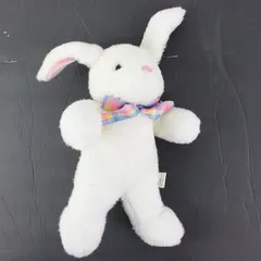 Hallmark White Rabbit Plush Rainbow Checkered Bow Stuffed Animal 12"