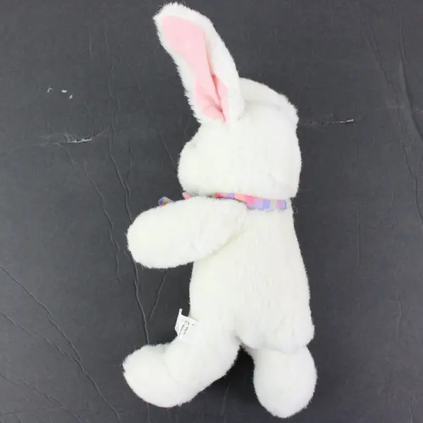 Hallmark White Rabbit Plush Rainbow Checkered Bow Stuffed Animal 12"
