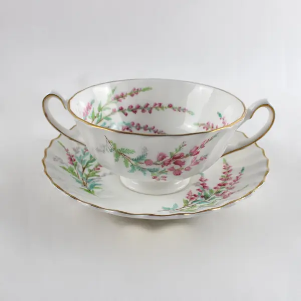 Royal Doulton Bell Heather Cream Soup Bowl & Saucer Set 2pc