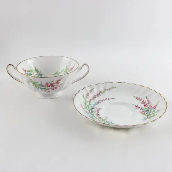 Royal Doulton Bell Heather Cream Soup Bowl & Saucer Set 2pc