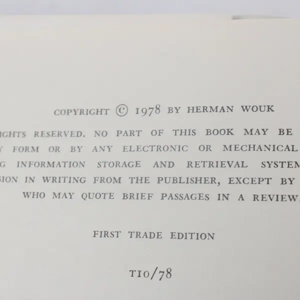War and Remembrance Hardcover Novel by Herman Wouk WWII Historical Fiction