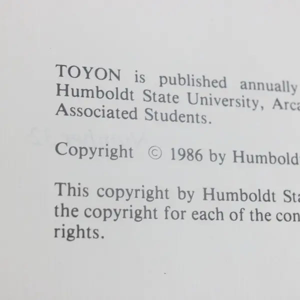 Toyon 1986 Annual Literary Journal Humboldt State University Paperback