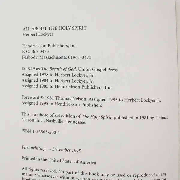 Vintage All About the Holy Spirit by Herbert Lockyer 1995 Paperback 