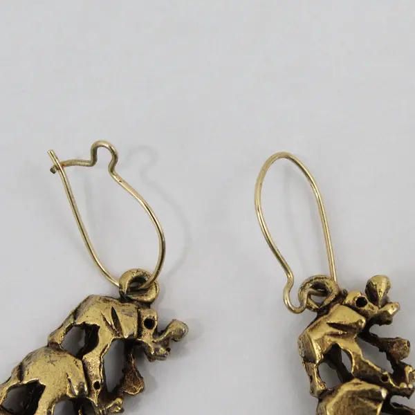 Vintage-Style Gold Tone Tiered Elephant Dangle Pierced Earrings in box 