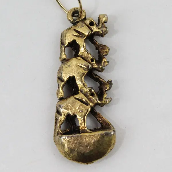 Vintage-Style Gold Tone Tiered Elephant Dangle Pierced Earrings in box 