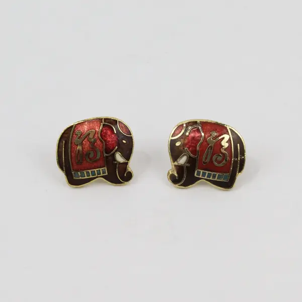 Pair of Vintage Cloisonne Enamel Elephant Stud Earrings 1980s