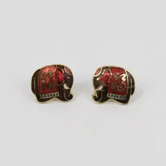 Pair of Vintage Cloisonne Enamel Elephant Stud Earrings 1980s
