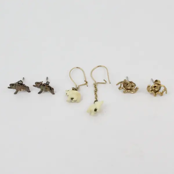Lot of 3 Pairs Vintage Tiny Elephant Earrings 1 pair is white celluloid plastic 