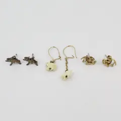 Lot of 3 Pairs Vintage Tiny Elephant Earrings 1 pair is white celluloid plastic 