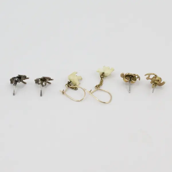 Lot of 3 Pairs Vintage Tiny Elephant Earrings 1 pair is white celluloid plastic 