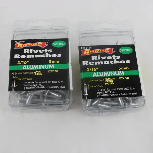 Lot of 2 Arrow 3/16 Aluminum Rivet Packs RLA Long RMA Medium 50 Each