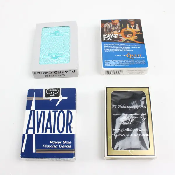 Lot of 4 Playing Card Decks PJ Helicopters Sunset Station Northern Quest Aviator
