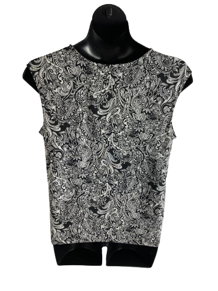 Norm Thompson XL Sleeveless Top Black White Paisley Boho Made in Canada