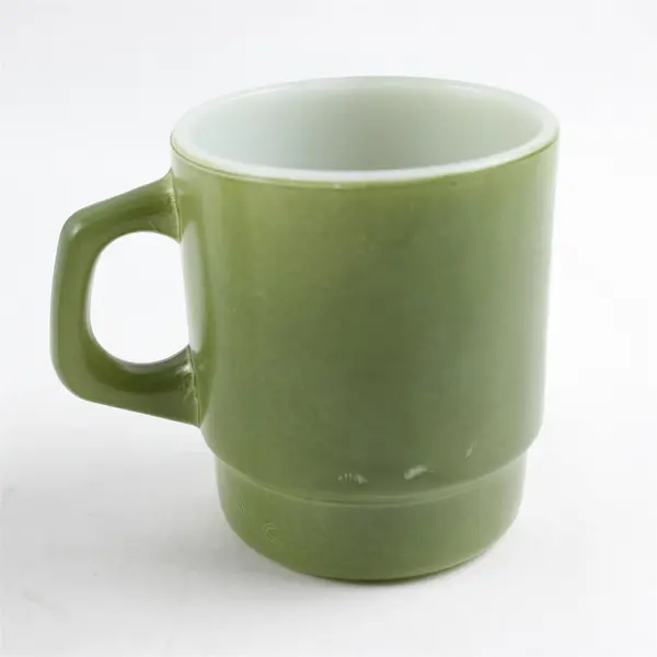 Set of 2 60's Vintage Anchor Hocking Fire King Ware Green Stackable Mug 